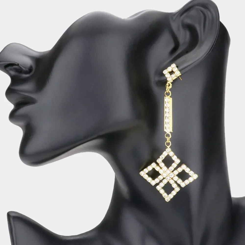 🎉 Host Pick 🎊 Gold Clover Rhinestone Drop Statement Earrings - Picture 1 of 2